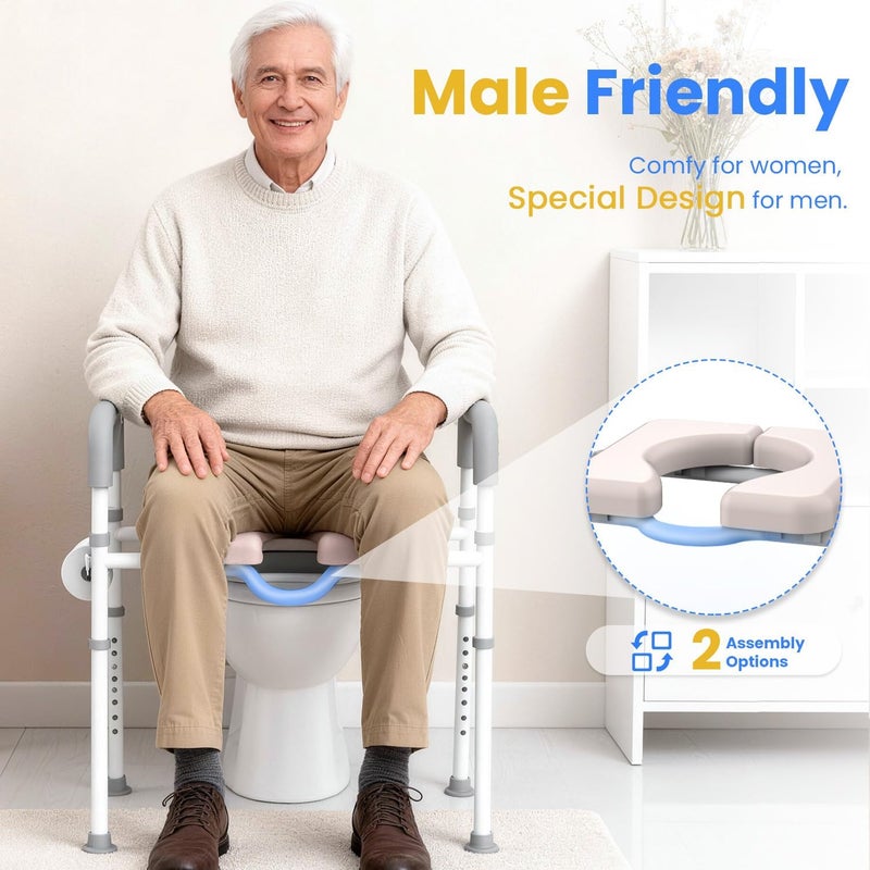 Agrish Male-Friendly Raised Toilet Seat with Handles, Adjustable Width Toilet Seat Riser for Seniors, 400LBS Handicap Toilet Seat for Elderly, Elevated Toilet Riser, Fits Any Toilets - Image 2